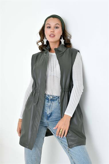 FTZ Women Kadın Deri Yelek  Haki 30927