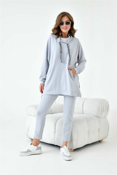 FTZ Women Kadın Zincir Detay Takım  Gri 30907