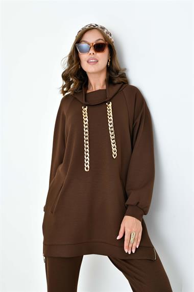 FTZ Women Kadın Zincir Detay Takım  Kahve 30907