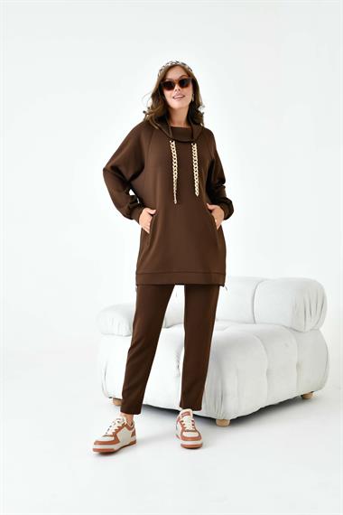 FTZ Women Kadın Zincir Detay Takım  Kahve 30907