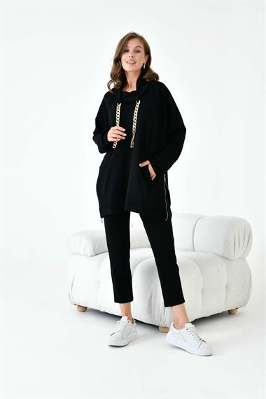 FTZ Women Kadın Zincir Detay Takım  Siyah 30907