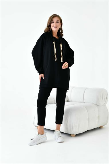 FTZ Women Kadın Zincir Detay Takım  Siyah 30907
