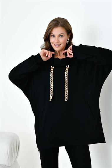 FTZ Women Kadın Zincir Detay Takım  Siyah 30907