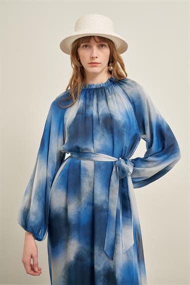 FTZ Women Kadın İpek Saten Elbise  İndigo 31039