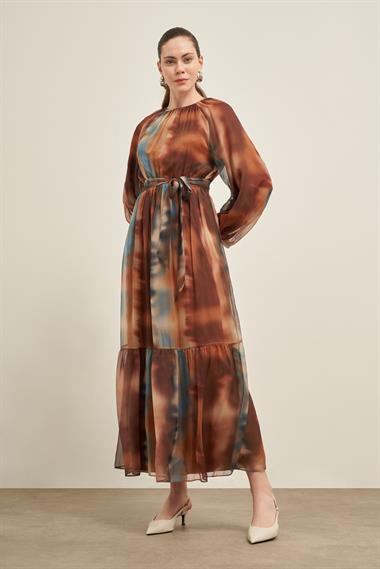 FTZ Women Kadın İpek Şifon Elbise  Camel 31028