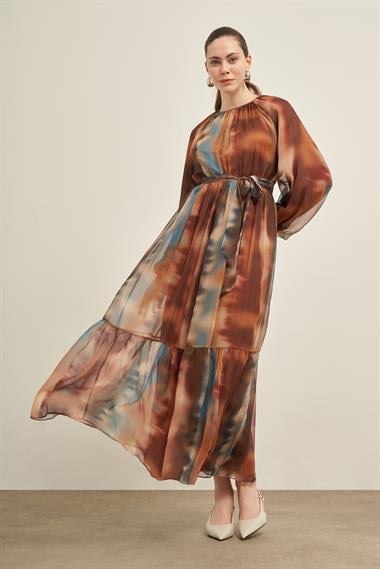 FTZ Women Kadın İpek Şifon Elbise  Camel 31028