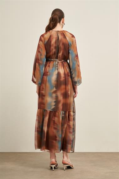 FTZ Women Kadın İpek Şifon Elbise  Camel 31028