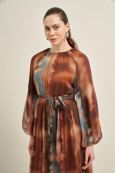 FTZ Women Kadın İpek Şifon Elbise  Camel 31028