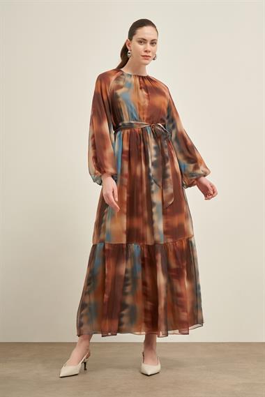 FTZ Women Kadın İpek Şifon Elbise  Camel 31028