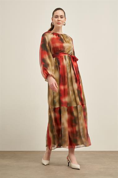 FTZ Women Kadın İpek Şifon Elbise  Nar 31028