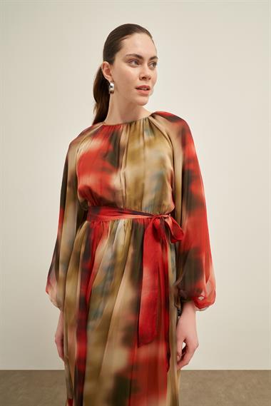 FTZ Women Kadın İpek Şifon Elbise  Nar 31028