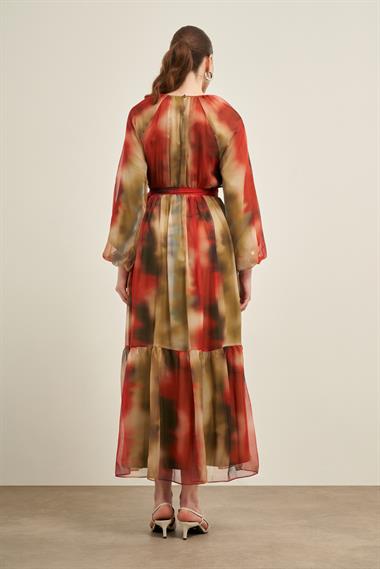 FTZ Women Kadın İpek Şifon Elbise  Nar 31028