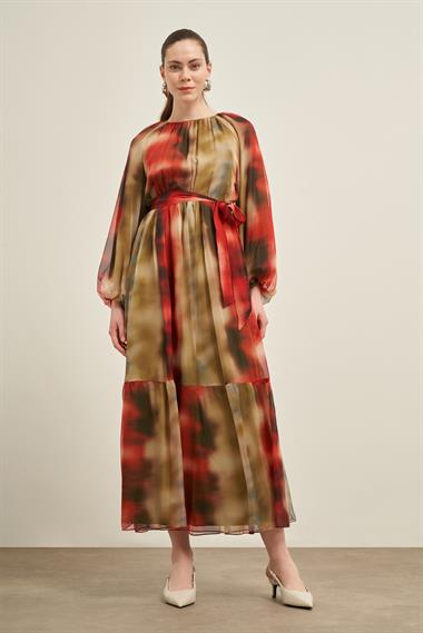 FTZ Women Kadın İpek Şifon Elbise  Nar 31028