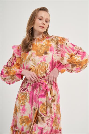 FTZ Women Kadın İpek Şifon Elbise  Pembe 31038