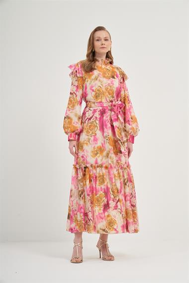 FTZ Women Kadın İpek Şifon Elbise  Pembe 31038