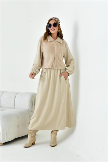 FTZ Women Kadın Angora Etekli Takım  Beige 30986