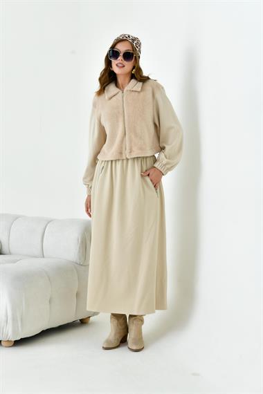 FTZ Women Kadın Angora Etekli Takım  Beige 30986