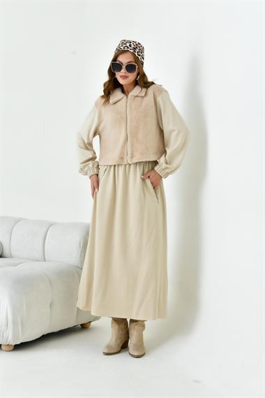 FTZ Women Kadın Angora Etekli Takım  Beige 30986