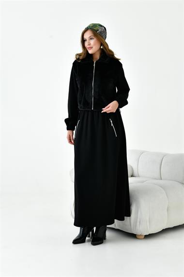 FTZ Women Kadın Angora Etekli Takım  Siyah 30986
