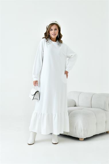 FTZ Women Kadın Bebe Yaka Elbise  Ekru 30968