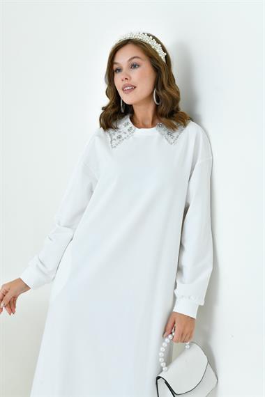 FTZ Women Kadın Bebe Yaka Elbise  Ekru 30968