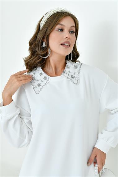 FTZ Women Kadın Bebe Yaka Elbise  Ekru 30968