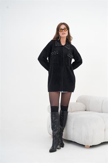 FTZ Women Kadın Beyoğlu Taş İşlemeli Hırka  Siyah 20774