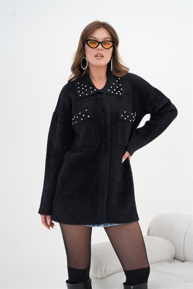 FTZ Women Kadın Beyoğlu Taş İşlemeli Hırka  Siyah 20774