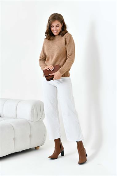 FTZ Women Kadın Boncuk İşlemeli Kazak  Bisküvi 20741