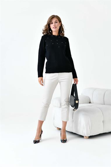 FTZ Women Kadın Boncuk İşlemeli Kazak  Siyah 20741