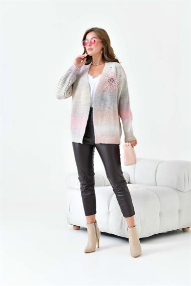FTZ Women Kadın Broş Detaylı Hırka  Taş 20789
