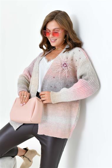 FTZ Women Kadın Broş Detaylı Hırka  Taş 20789