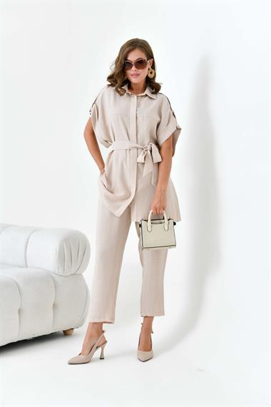 FTZ Women Kadın Keten Takım  Beige 30872