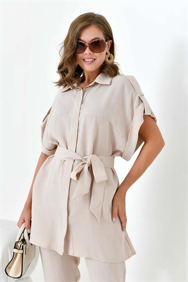 FTZ Women Kadın Keten Takım  Beige 30872