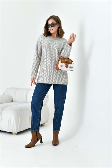 FTZ Women Kadın Çizgi Detaylı Kazak  Bej 20744