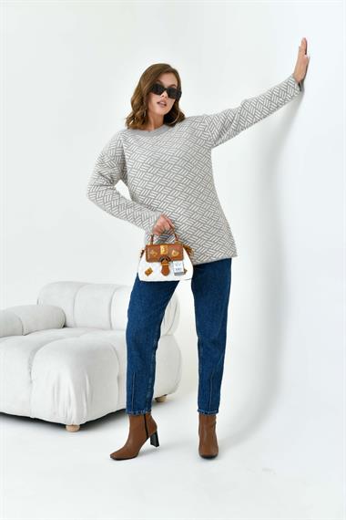 FTZ Women Kadın Çizgi Detaylı Kazak  Bej 20744