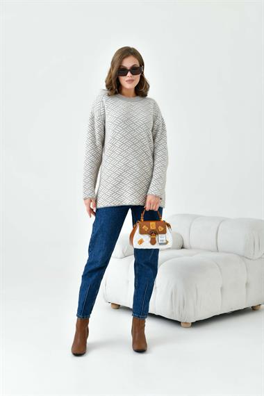 FTZ Women Kadın Çizgi Detaylı Kazak  Bej 20744