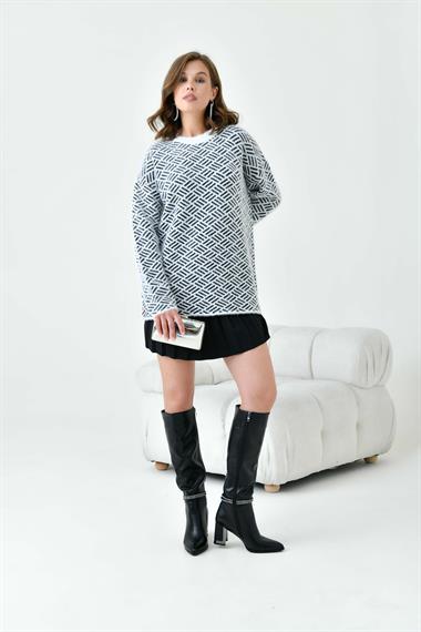 FTZ Women Kadın Çizgi Detaylı Kazak  Ekru 20744