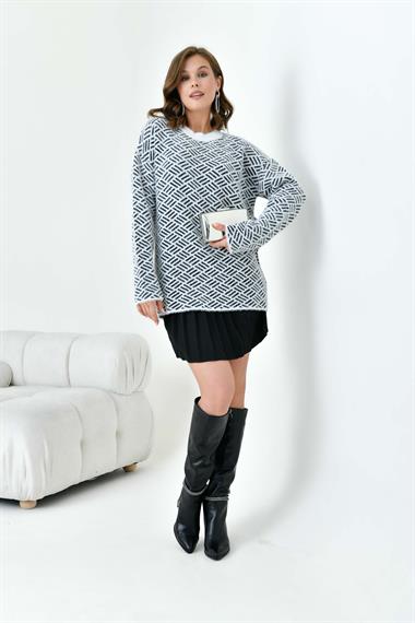 FTZ Women Kadın Çizgi Detaylı Kazak  Ekru 20744