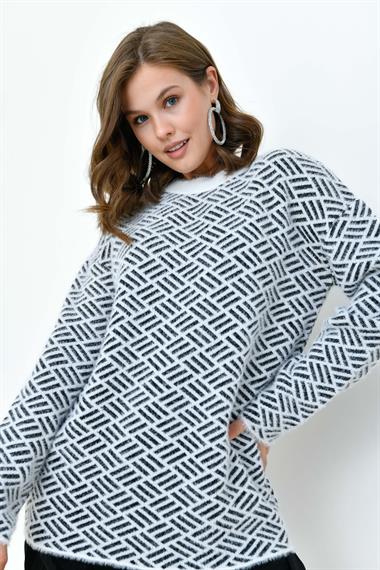 FTZ Women Kadın Çizgi Detaylı Kazak  Ekru 20744