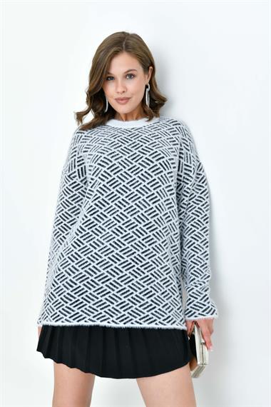 FTZ Women Kadın Çizgi Detaylı Kazak  Ekru 20744