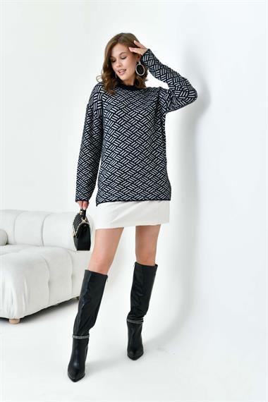 FTZ Women Kadın Çizgi Detaylı Kazak  Siyah 20744