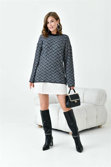 FTZ Women Kadın Çizgi Detaylı Kazak  Siyah 20744