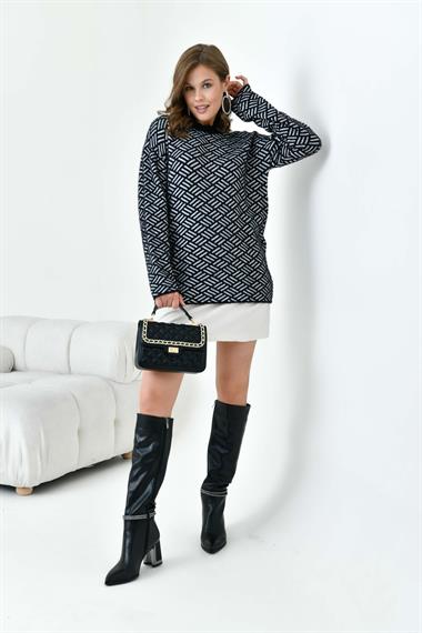FTZ Women Kadın Çizgi Detaylı Kazak  Siyah 20744