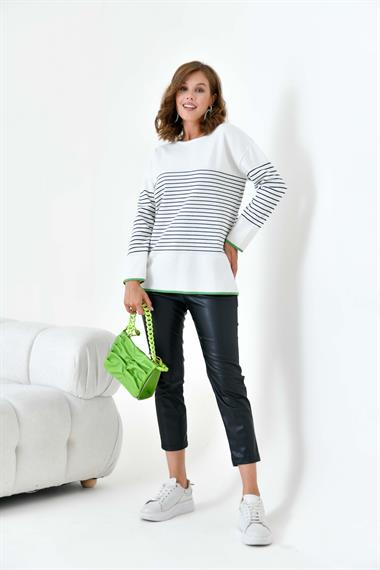 FTZ Women Kadın Çizgili Kazak  Ekru 20841