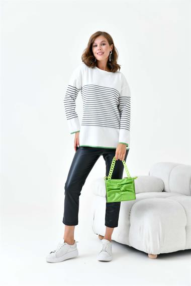 FTZ Women Kadın Çizgili Kazak  Ekru 20841