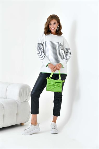 FTZ Women Kadın Çizgili Kazak  Ekru 20841