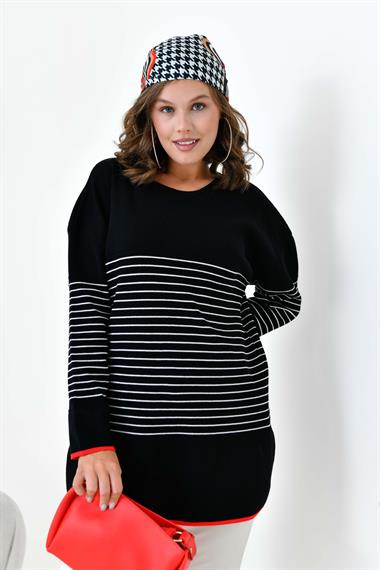 FTZ Women Kadın Çizgili Kazak  Siyah 20841