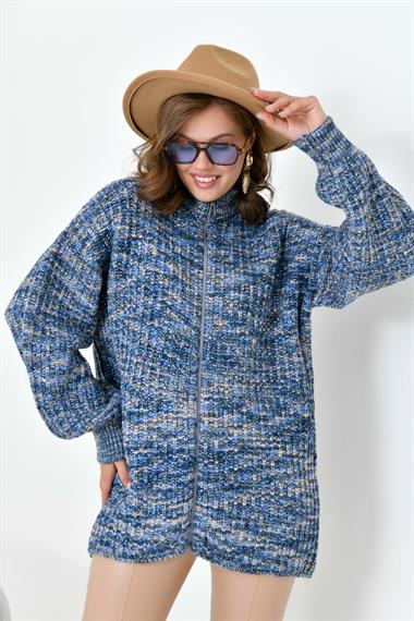 FTZ Women Kadın Degrade Fermuarlı Hırka  İndigo 20871