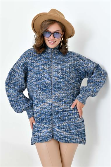 FTZ Women Kadın Degrade Fermuarlı Hırka  İndigo 20871